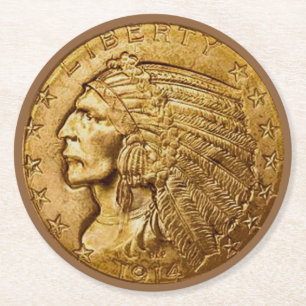 Vintage Indian Head Liberty Gold Coin  Round Paper Coaster