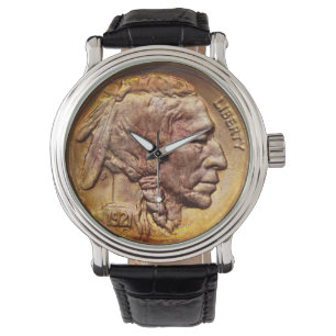 Vintage Indian Head Nickel Coin Native American Watch