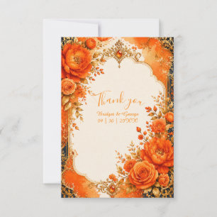 Vintage indian Ornate Orange Gold rose Wedding Thank You Card