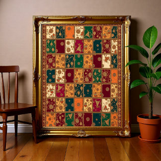 Vintage Indian Paisley Folk Art Tapestry Poster
