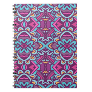 Vintage indian retro stylised flowers and rhombus. notebook