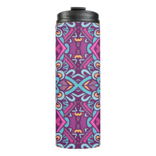 Vintage indian retro stylised flowers and rhombus. thermal tumbler