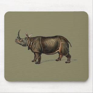 Vintage Indian Rhino Illustration Gift Mouse Mat