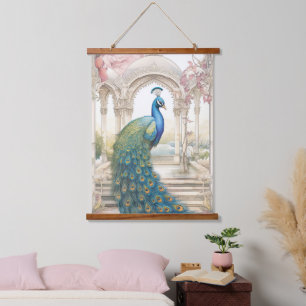 Vintage Indian Style Floral Garden Peacock Hanging Tapestry