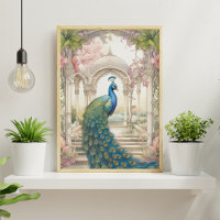 Vintage Indian Style Floral Garden Peacock