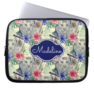 Vintage Indian Style Tiger Pattern Add Your Name Laptop Sleeve