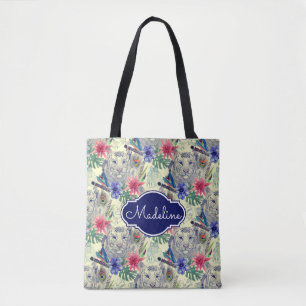 Vintage Indian Style Tiger Pattern Add Your Name Tote Bag
