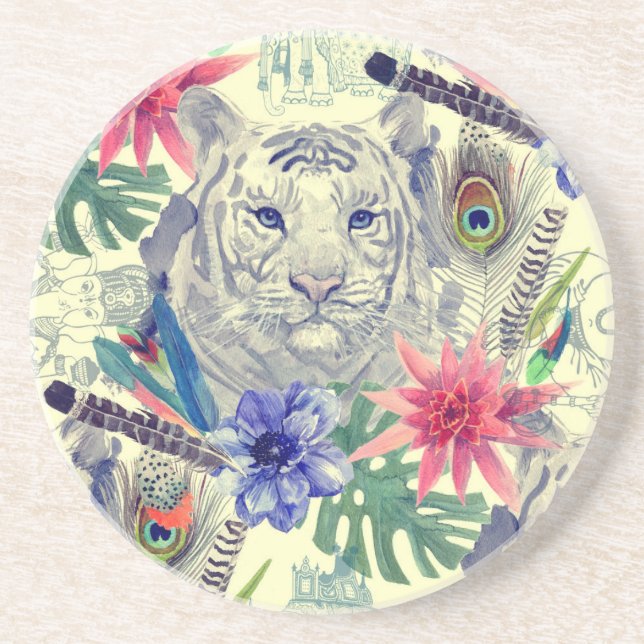 Vintage Indian Style Tiger Pattern Coaster (Front)