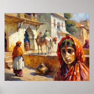 Vintage Indian Village Scene Poster