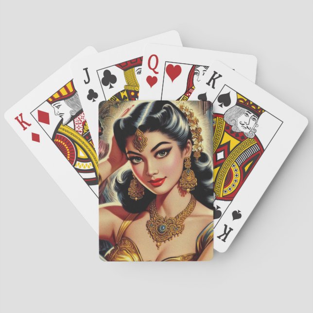 Vintage Indian Woman Illustration Playing Cards (Back)