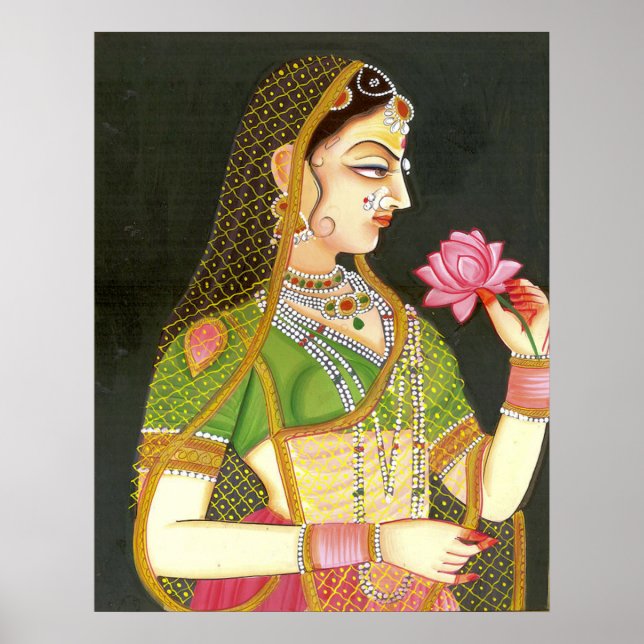 Vintage Indian Woman, Mughal Art Poster (Front)