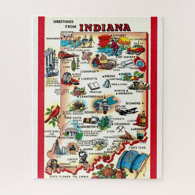 Vintage Indiana 16x20 Map Puzzle (Vertical)