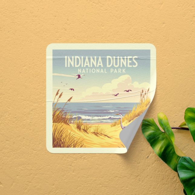 Vintage Indiana Dunes National Park  Square Sticker (Creator Uploaded)