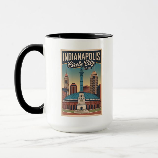 Vintage Indianapolis Indiana Retro Cityscape Art Mug (Left)