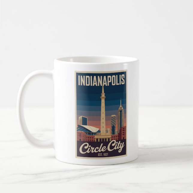 Vintage Indianapolis Indiana Retro Cityscape Trave Coffee Mug (Left)