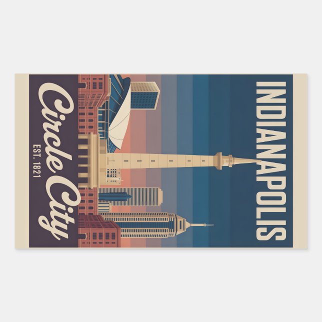 Vintage Indianapolis Indiana Retro Cityscape Trave Rectangular Sticker (Front)