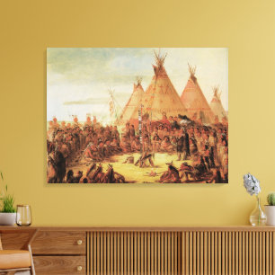 Vintage Indians, Sioux War Council by Catlin Canvas Print