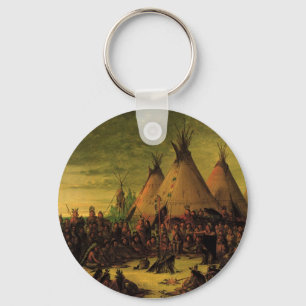 Vintage Indians, Sioux War Council by Catlin Key Ring