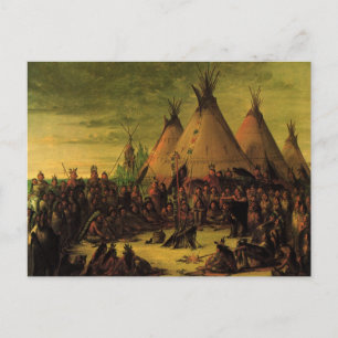 Vintage Indians, Sioux War Council by Catlin Postcard