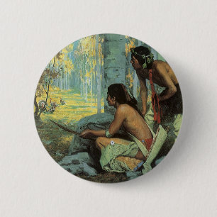 Vintage Indians, Taos Turkey Hunters by Couse 6 Cm Round Badge