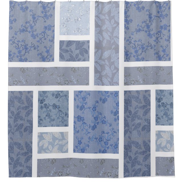 Vintage indigo blue navy quilt beautiful  shower curtain (Front)