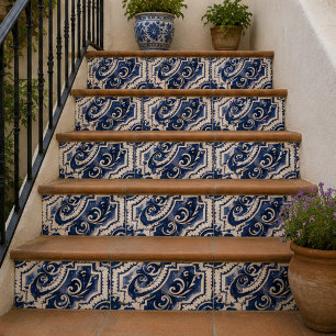 Vintage Indigo Hand Painted Blue Ornamental Mosaic Tile