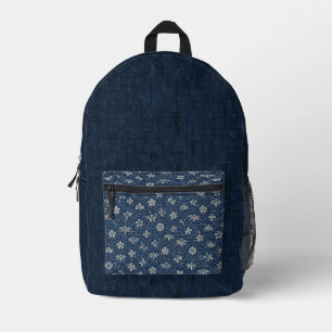 Vintage Indigo Japanese Floral Layered Printed Backpack