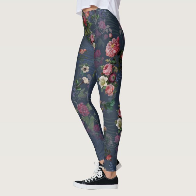 Vintage Indigo Magical Botanical Garden Leggings (Left)