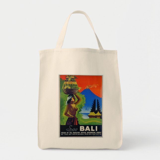 Vintage Indonesia Bali Travel Poster Tote Bag (Front)