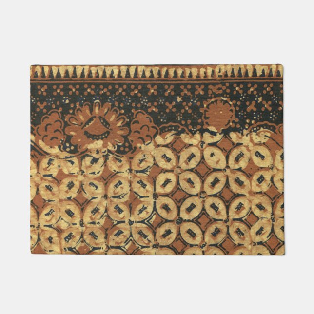 Vintage Indonesian Batik Kawung Pattern Rustic Doormat (Front)