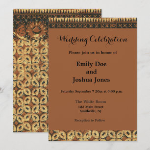 Vintage Indonesian Batik Kawung Pattern Rustic Invitation