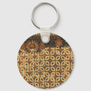 Vintage Indonesian Batik Kawung Pattern Rustic Key Ring