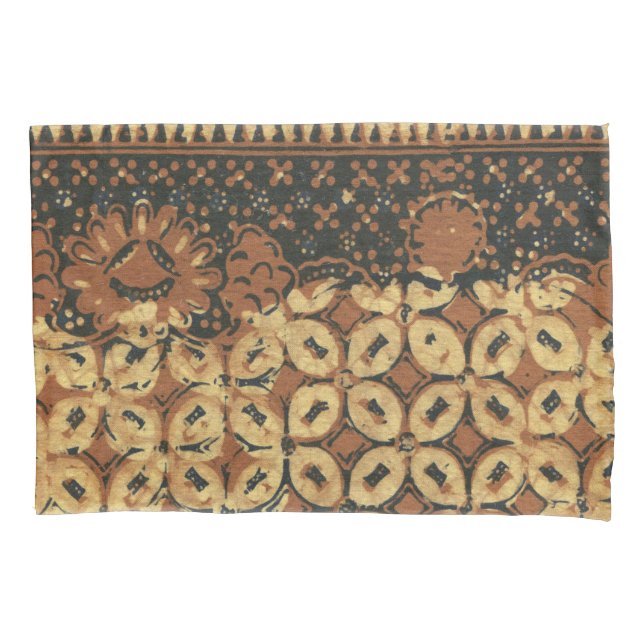 Vintage Indonesian Batik Kawung Pattern Rustic Pillowcase (Front)
