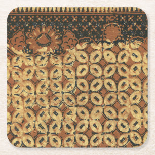 Vintage Indonesian Batik Kawung Pattern Rustic Square Paper Coaster
