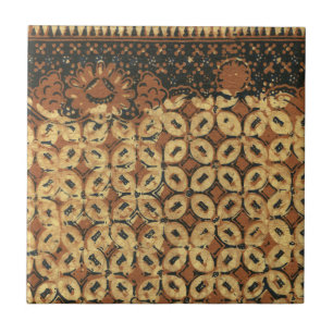 Vintage Indonesian Batik Kawung Pattern Rustic Tile