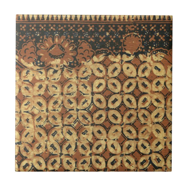Vintage Indonesian Batik Kawung Pattern Rustic Tile (Front)