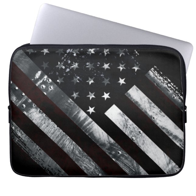 Vintage Industrial American Flag Laptop Sleeve (Front)