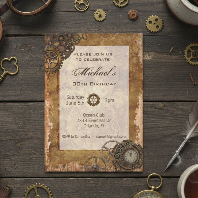 Vintage Industrial Steampunk Birthday Party Invitation (Creator Uploaded)
