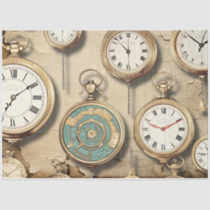 Vintage Industrial Steampunk Clocks Tissue Paper