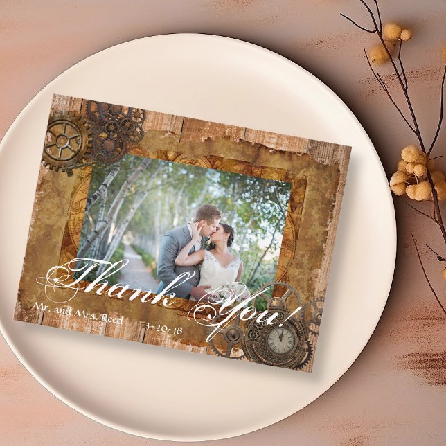 Vintage Industrial Steampunk Pic Thank You Wedding Postcard (Creator Uploaded)