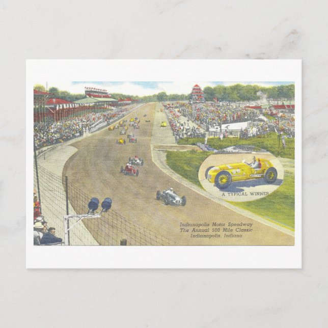 Vintage Indy 500, Indianapolis Motor Speedway Postcard (Front)