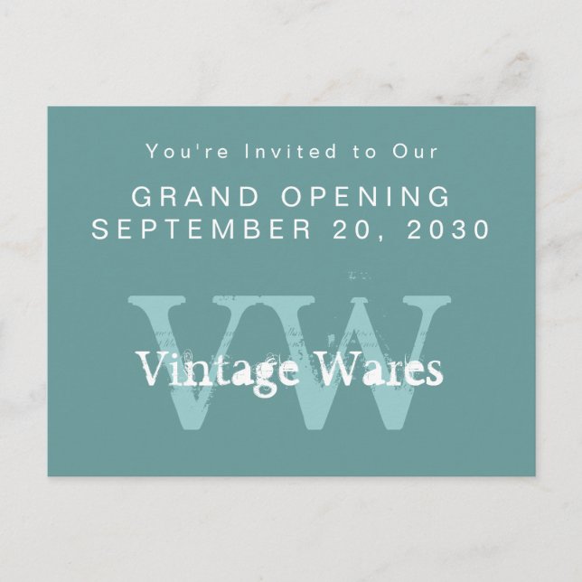 Vintage Initials Business Store Opening Invitation Postcard (Front)