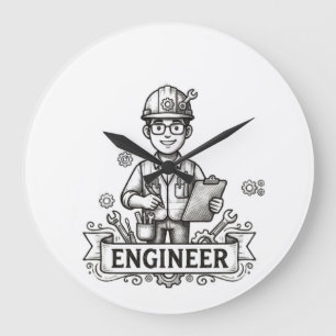 Vintage Ink Sketch Engineer Blueprint T-Shirt - Me Large Clock