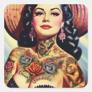 Vintage Inked Pin-up Square Sticker