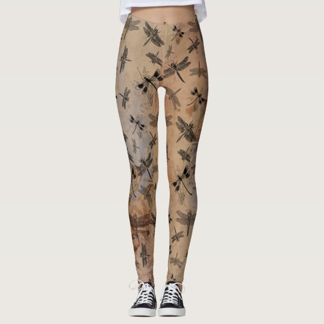 Vintage Insect Distressed Entomology Pattern  Leggings (Front)