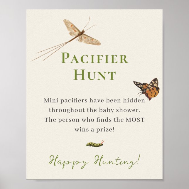 Vintage Insects Baby Shower Pacifier Hunt Poster (Front)