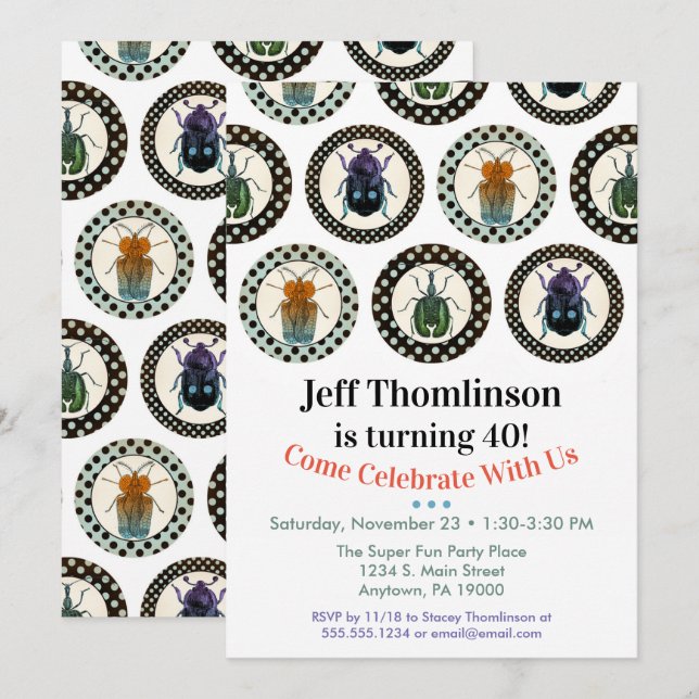 Vintage Insects Birthday Invitation Science Party (Front/Back)