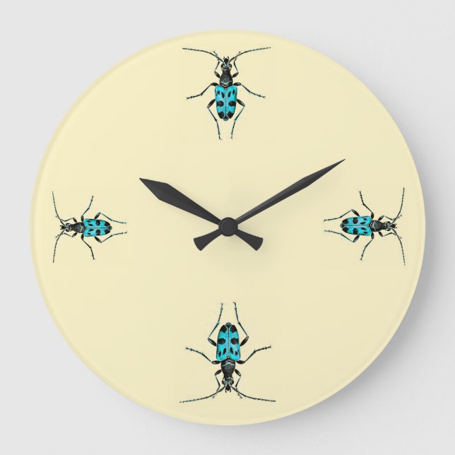 Vintage Insects Blue Beetle Time Entomology Large Clock (Front)