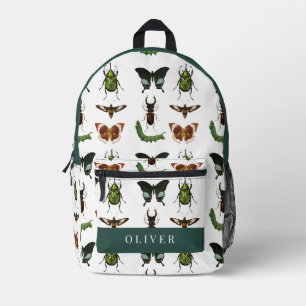 Vintage Insects & Bugs Pattern White Printed Backpack
