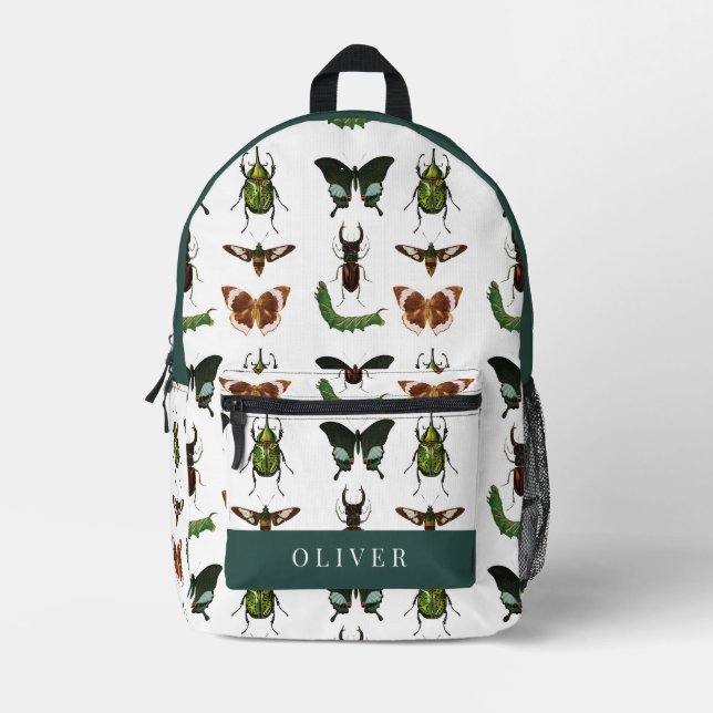 Vintage Insects & Bugs Pattern White Printed Backpack (Front)